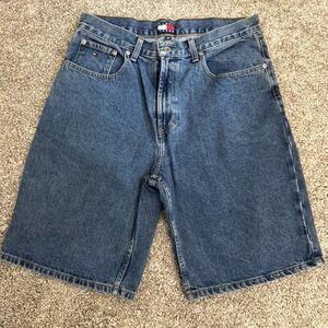 Vintage Y2K Tommy Hilfiger Dk Wash Loose Blue Denim Jean Jorts Shorts Men's 32
